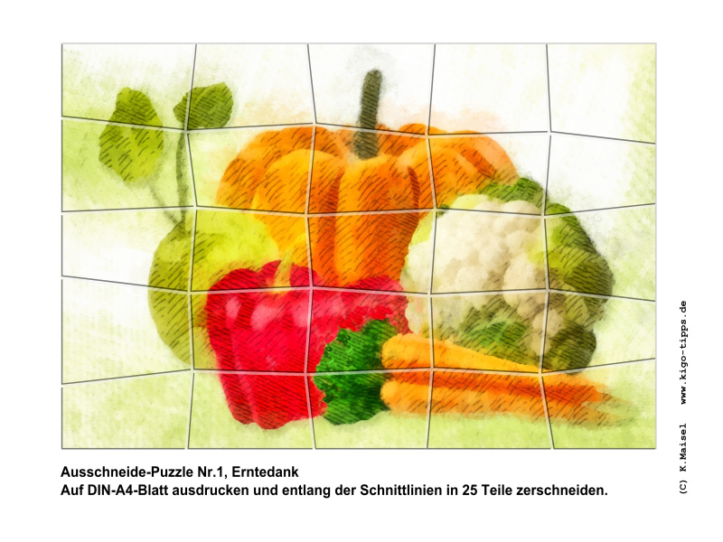 Vorschau Ausschneide-Puzzle Nr.1, Erntedank Gemüse (25 einfache Teile) für den Kindergottesdienst