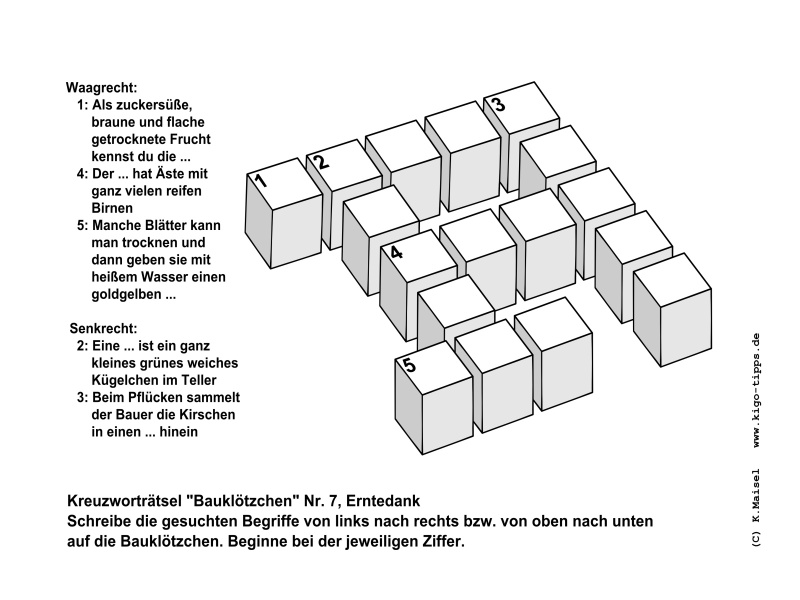 Vorschau Kreuzworträtsel Bauklötzchen Nr.7 Erntedank für den Kindergottesdienst