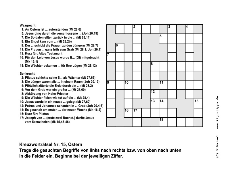 Abb. Kreuzworträtsel Ostern - Kindergottesdienst