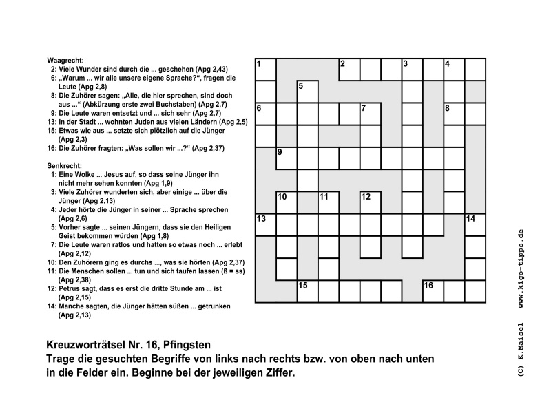 Abb. Kreuzworträtsel Pfingsten - Kindergottesdienst
