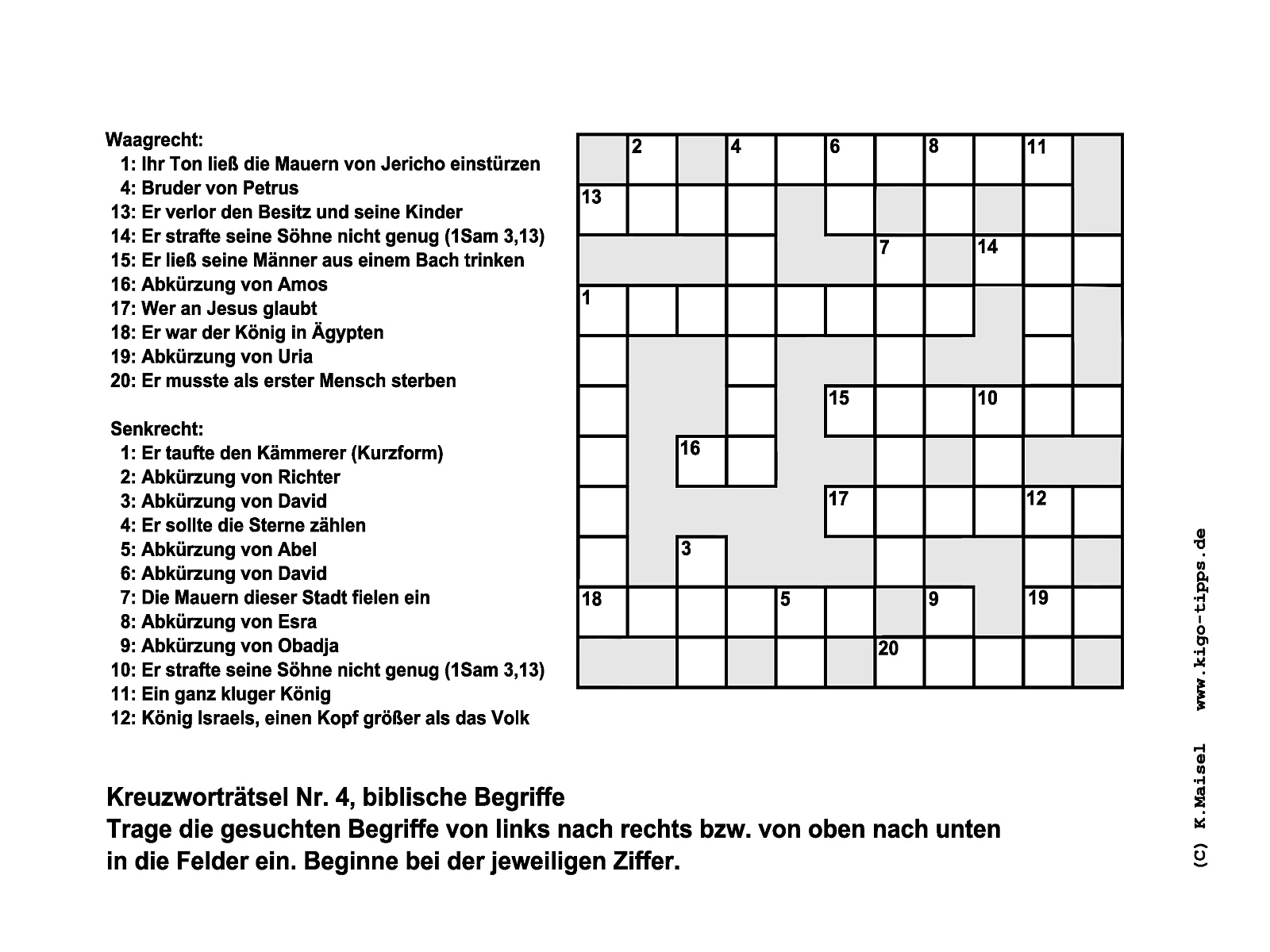 Kreuzworträtsel - Die KiGo-Tipps - Kindergottesdienst